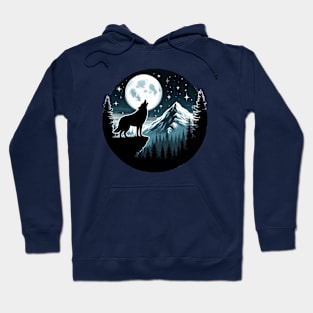 Dog in the mountains howling at a full moon Hoodie